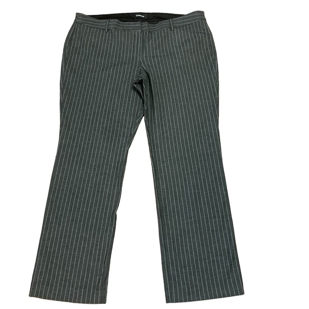 Express Editor Pants Womens 18R Gray White Pinstripe Bootcut Stretch